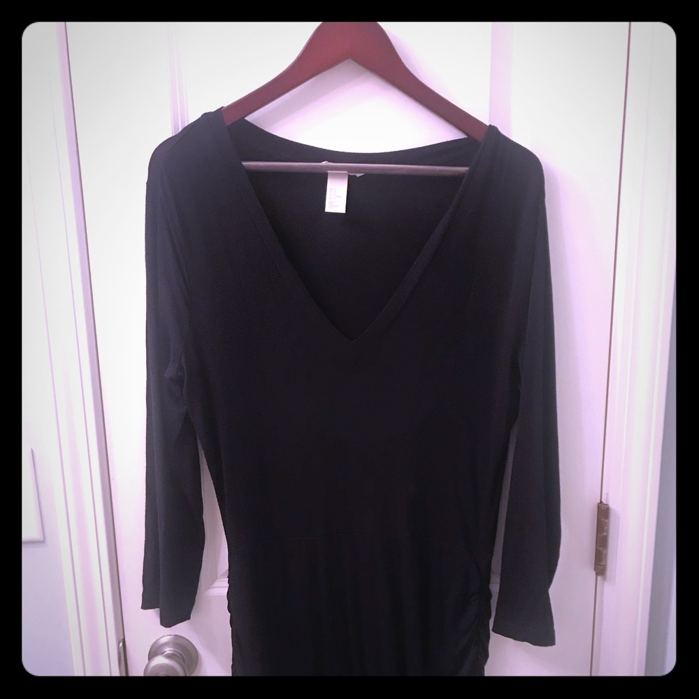 H&M V-Neck Midi Length Long-Sleeved Black Dress